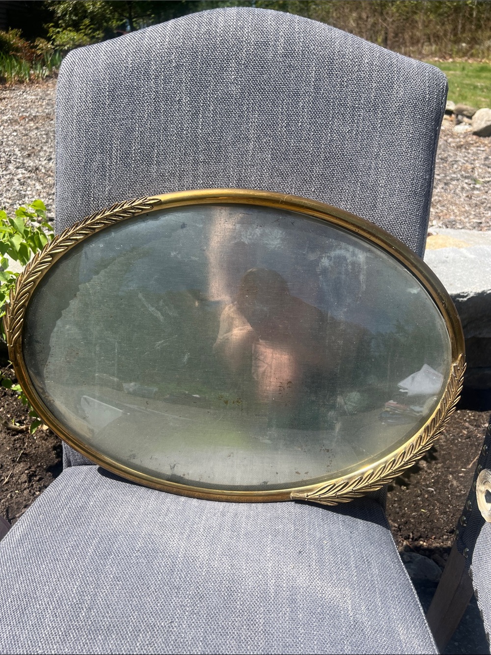 Antique Oval Convex Brass-Finish Decorative Frame with Laurel Accents